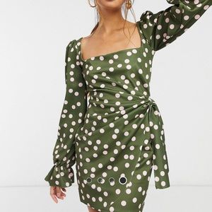 ASOS design polka dot wrap green mini dress